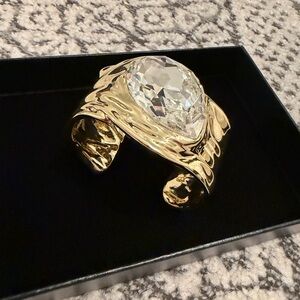 NWT WeWoreWhat Gold Hammered Crystal Pear Cuff Bracelet